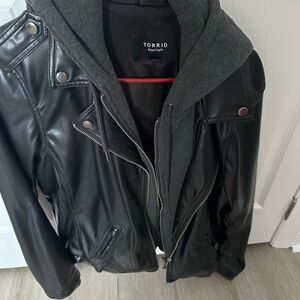 Torrid Black Faux Leather Bomber Jacket with Hood